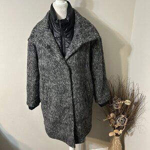 Halston Women Convertible Coat Wool Blend Puffer Lined Black Gray Full Zip Sz 10
